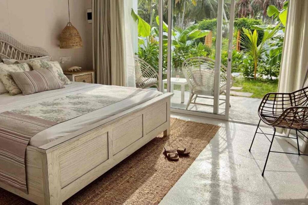 Comfortable hotel room on Thoddoo Island, Maldives